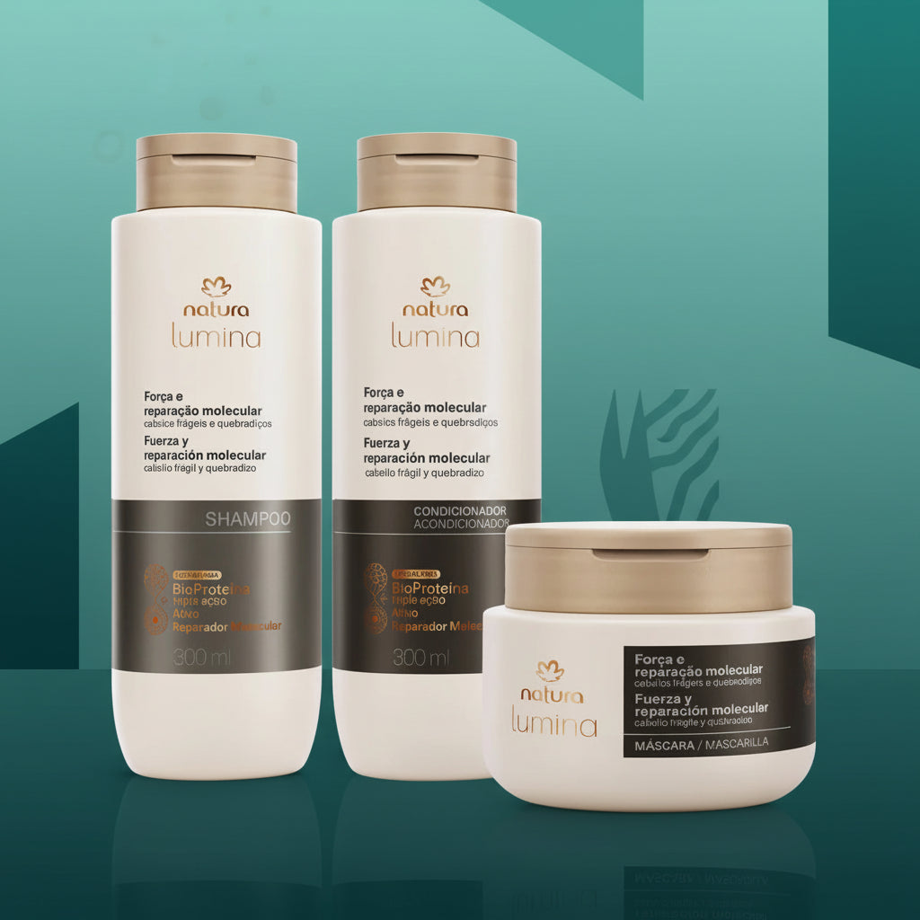 NATURA  Regalo Básico Tratamiento LUMINA Fuerza y reparación molecular para el cabello: Shampoo (300 ml) + Acondicionador (300 ml) + Máscara  (250 ml)