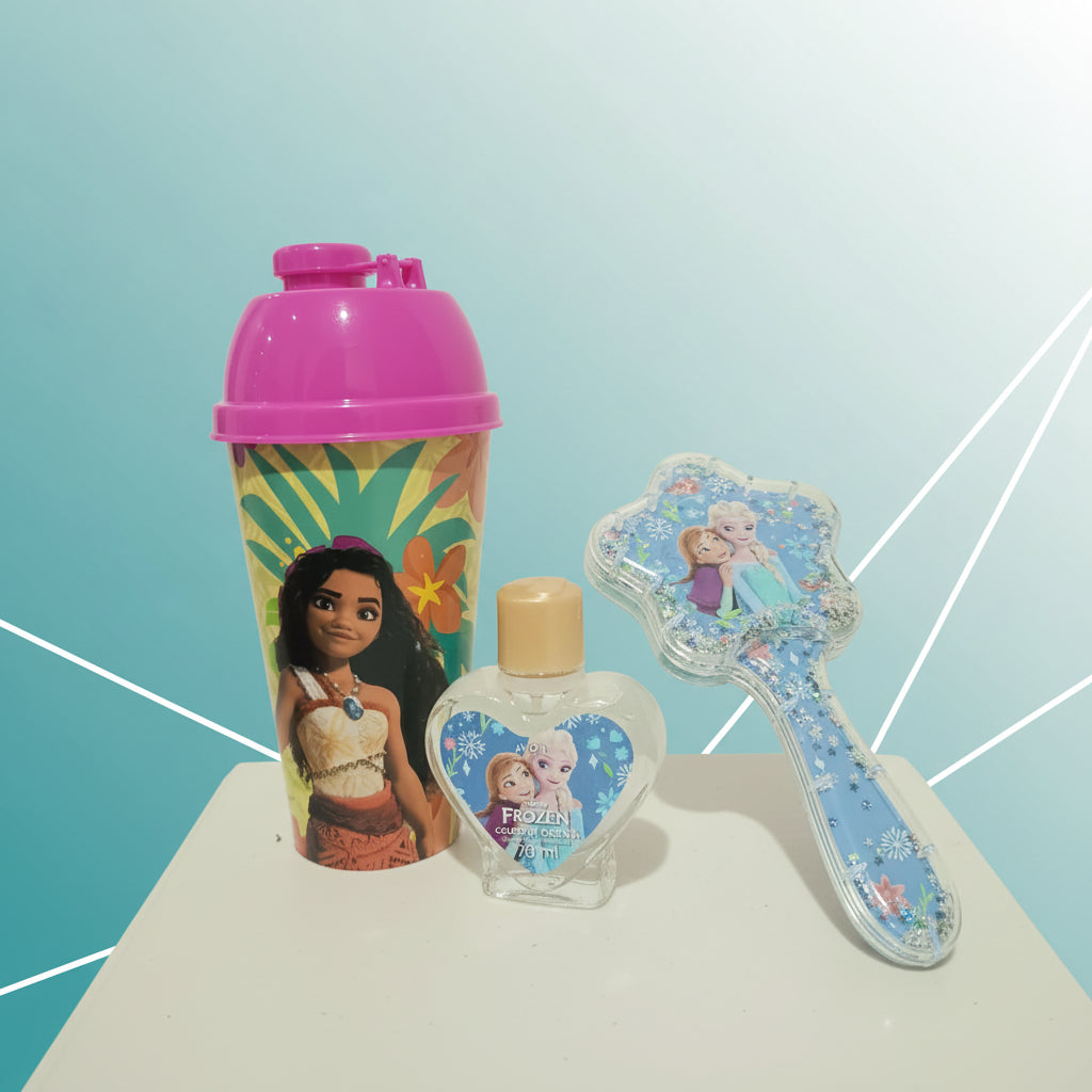 AVON Regalo Princesas: Cepillo Star Frozen para el cabello + Colonia Disney Frozen (70 ml) + Vaso shaker Moana (16 oz)
