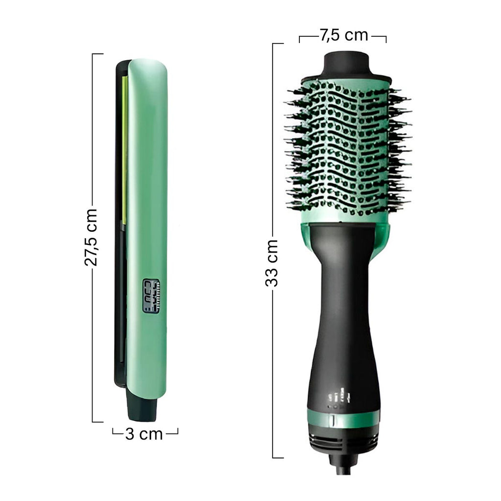 Combo 2 en 1: plancha alisadora y cepillo secador PRO para cabello liso y voluminoso | Pillaca