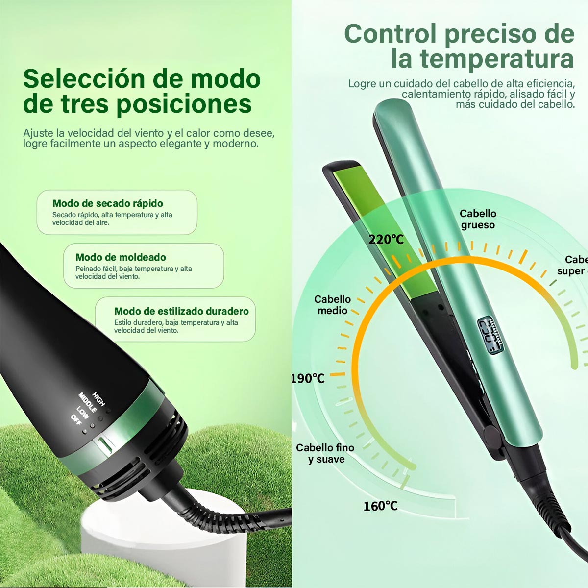 Combo 2 en 1: plancha alisadora y cepillo secador PRO para cabello liso y voluminoso | Pillaca
