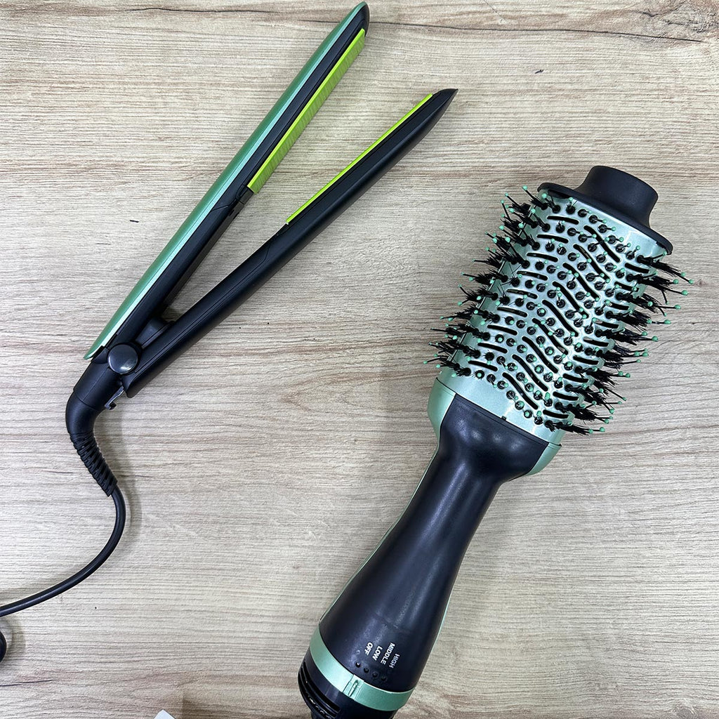 Combo 2 en 1: plancha alisadora y cepillo secador PRO para cabello liso y voluminoso | Pillaca