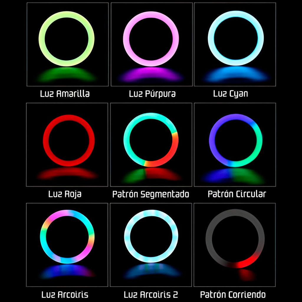 Aro de luz LED de 33 cm con soporte para celular, emitiendo luz cálida sobre fondo blanco 007. | Pillaca