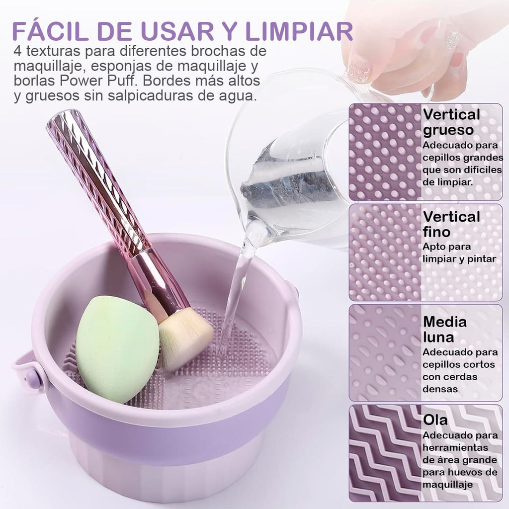 Limpiador de brochas 3 en 1 con diseño plegable y texturas para limpieza profunda. | Pillaca