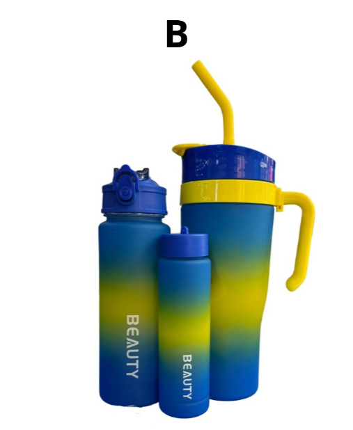 Termo trío de plástico – 1500ml + 400ml + 280ml, stickers y pines