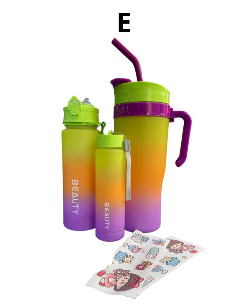 Termo trío de plástico – 1500ml + 400ml + 280ml, stickers y pines