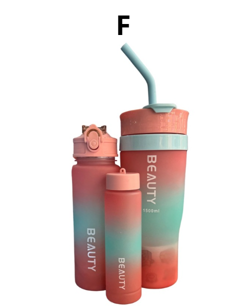 Termo trío de plástico – 1500ml + 400ml + 280ml, stickers y pines