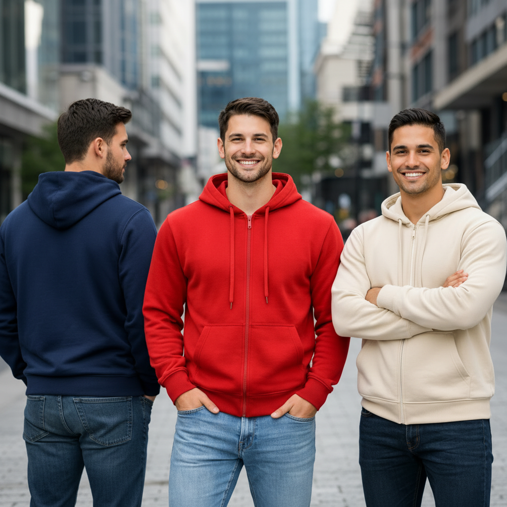 Hoodie para hombre con cierre de cremallera, capota, peso 390 g, composición 52% algodón, 46% poliéster, 2% spandex, referencia 20001H | Pillaca