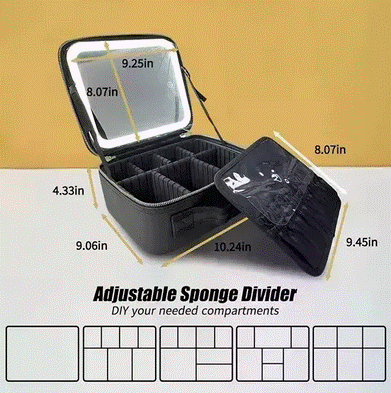 Bolso organizador de maquillaje con espejo LED de 3 niveles, compartimento para brochas y material impermeable. Imagen Portada | Pillaca