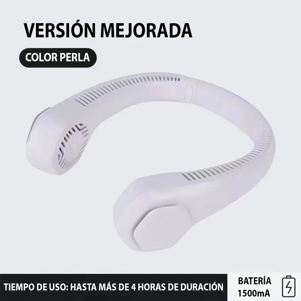 Ventilador de cuello portátil sin aspas, 3 velocidades, batería recargable USB de 4 a 16 horas, diseño seguro y silencioso | Pillaca