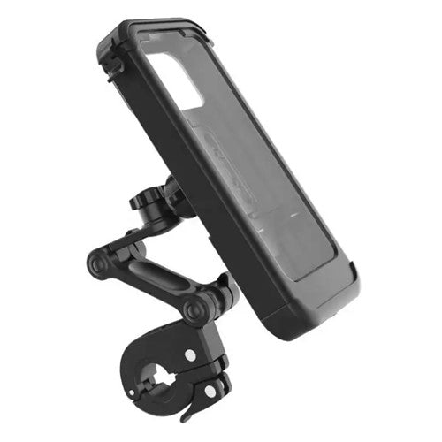 Porta celular Smuk de aluminio, antivibración, compatible con dispositivos hasta 7 pulgadas, estuche hermético, instalación en manillar | Pillaca