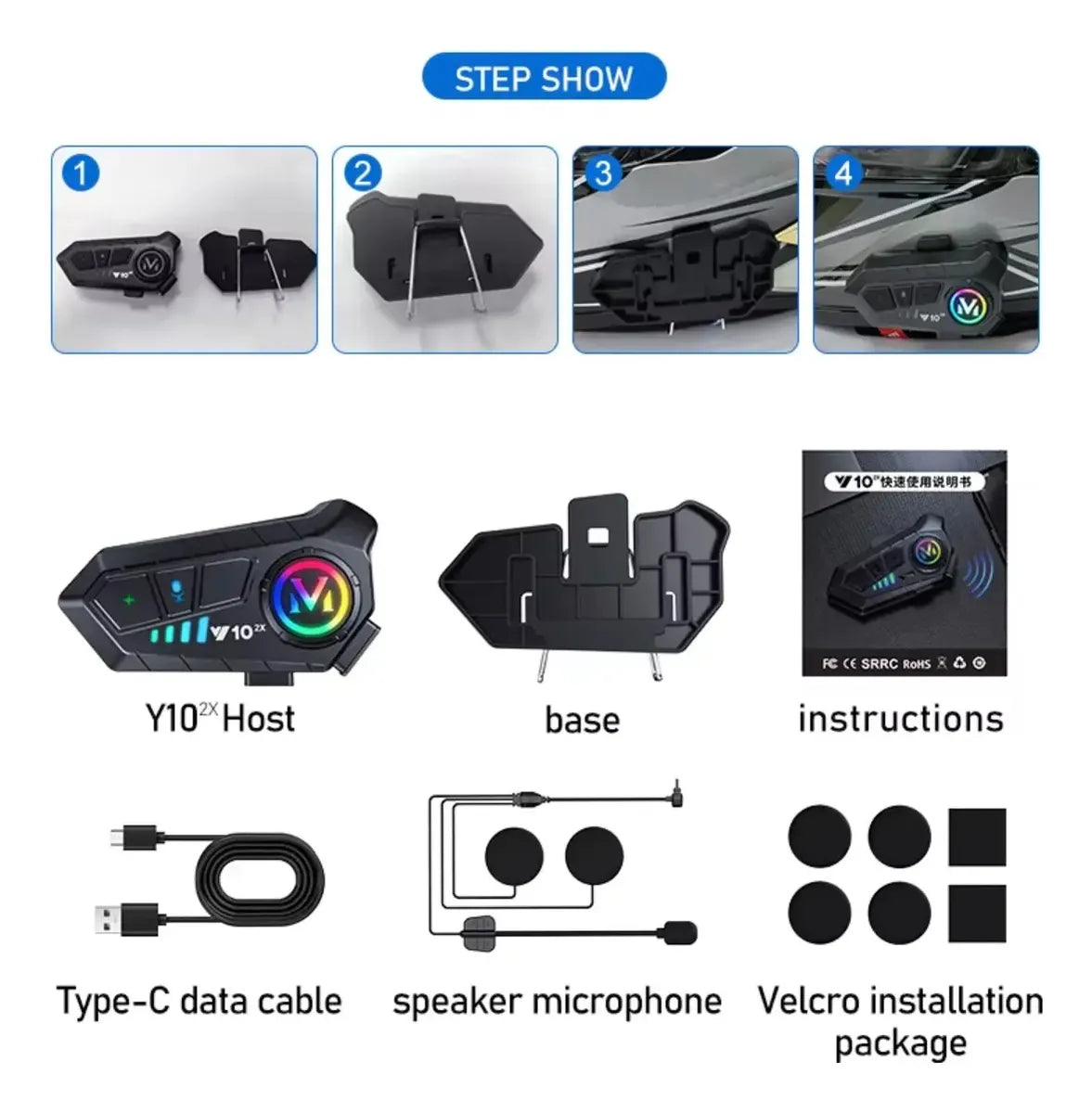 Intercomunicador Bluetooth Y10-2X para moto, alcance 300 metros, 20 horas de batería, Bluetooth 5.3, reducción de ruido CVC, impermeable IP65 | Pillaca