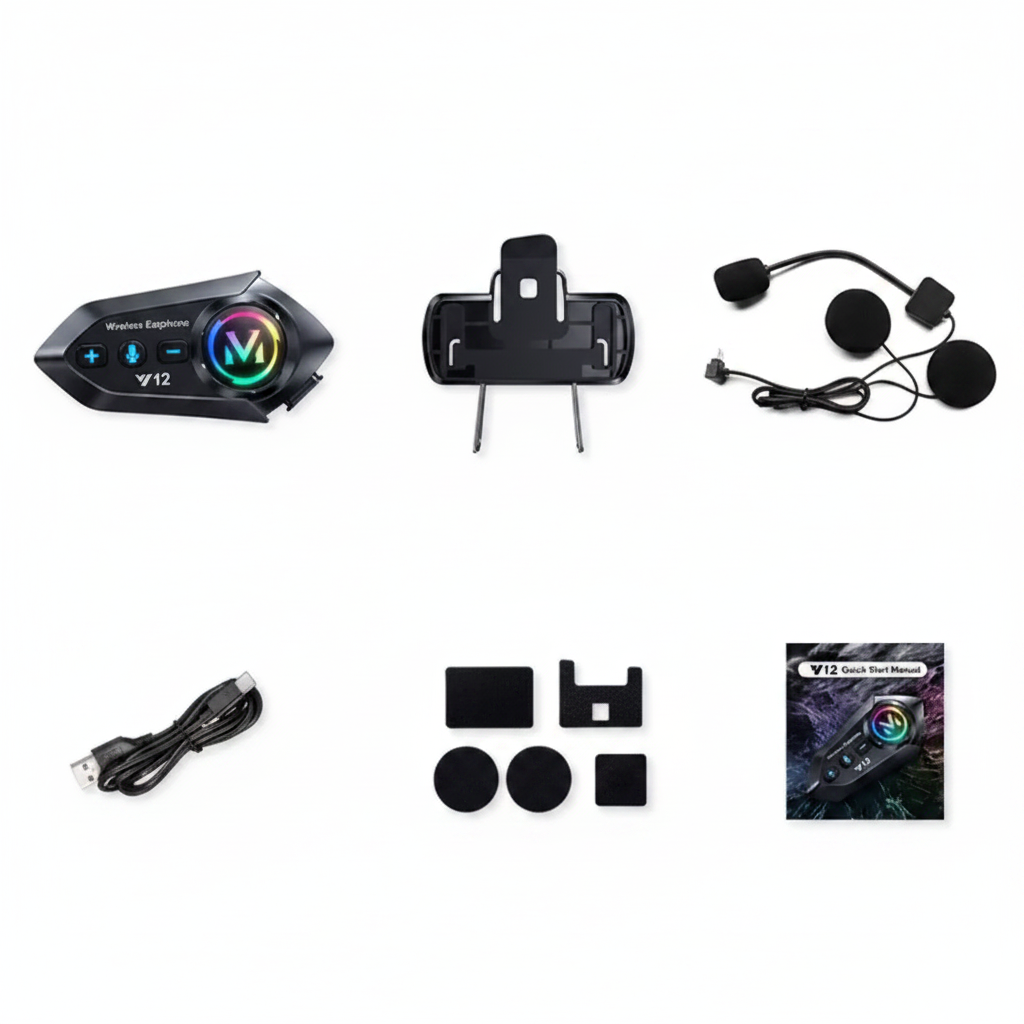 Auriculares Bluetooth Y12 para casco de moto, sonido HD, chip 5.3, impermeables IPX6, batería 13 horas, incluye 2 micrófonos y cable tipo C | Pillaca