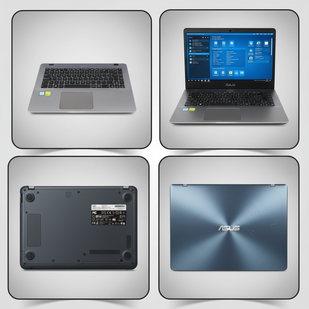 Portátil Asus X442URR color gris cerrado sobre fondo blanco con mouse y teclado inalámbrico. Img 02 | Pillaca