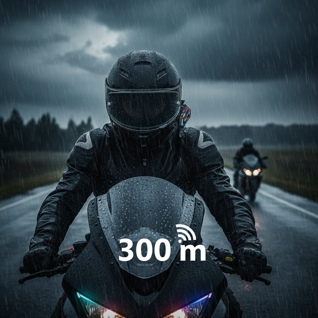 Intercomunicador Y20 Max para moto, conexión dual, alcance 300 metros, 25 horas de batería, cancelación de ruido, resistente IPX6, luces RGB | Pillaca