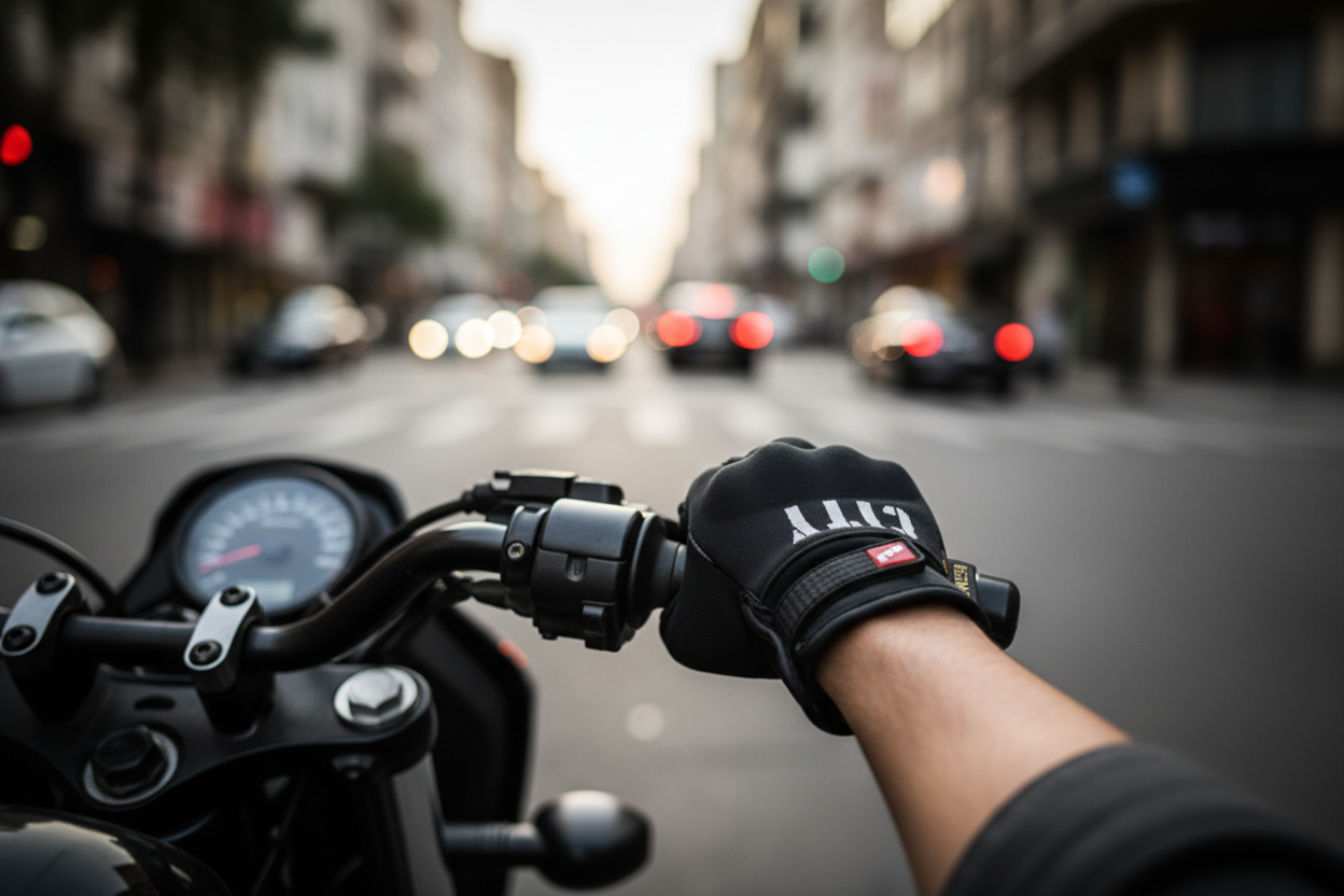 Guantes para moto MadMotor color negro con detalles morados, protección reforzada en nudillos, agarre ergonómico y ajuste con velcro | Pillaca