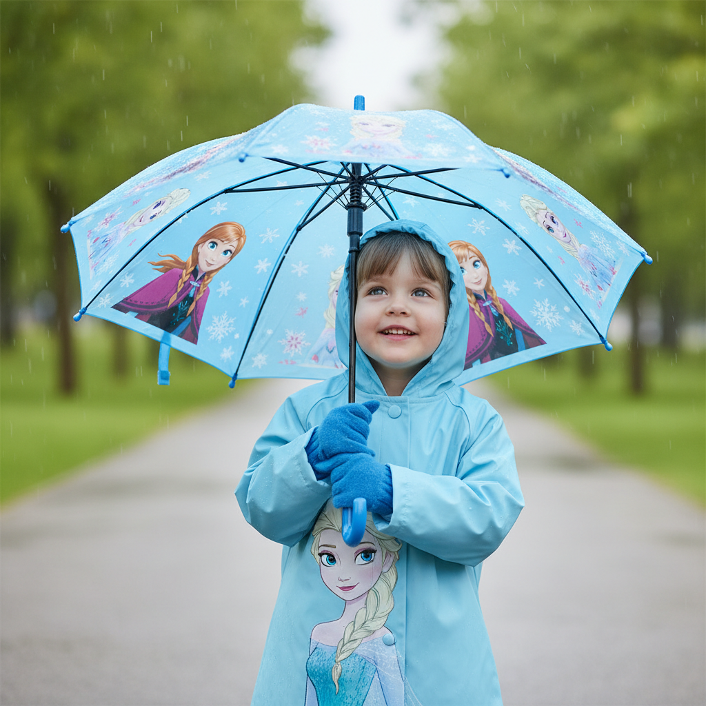 Kit impermeable infantil con sombrilla e impermeable, motivos Frozen, Hello Kitty o Princesas, talla para niños de 4 a 8 años, protección contra lluvia | Pillaca