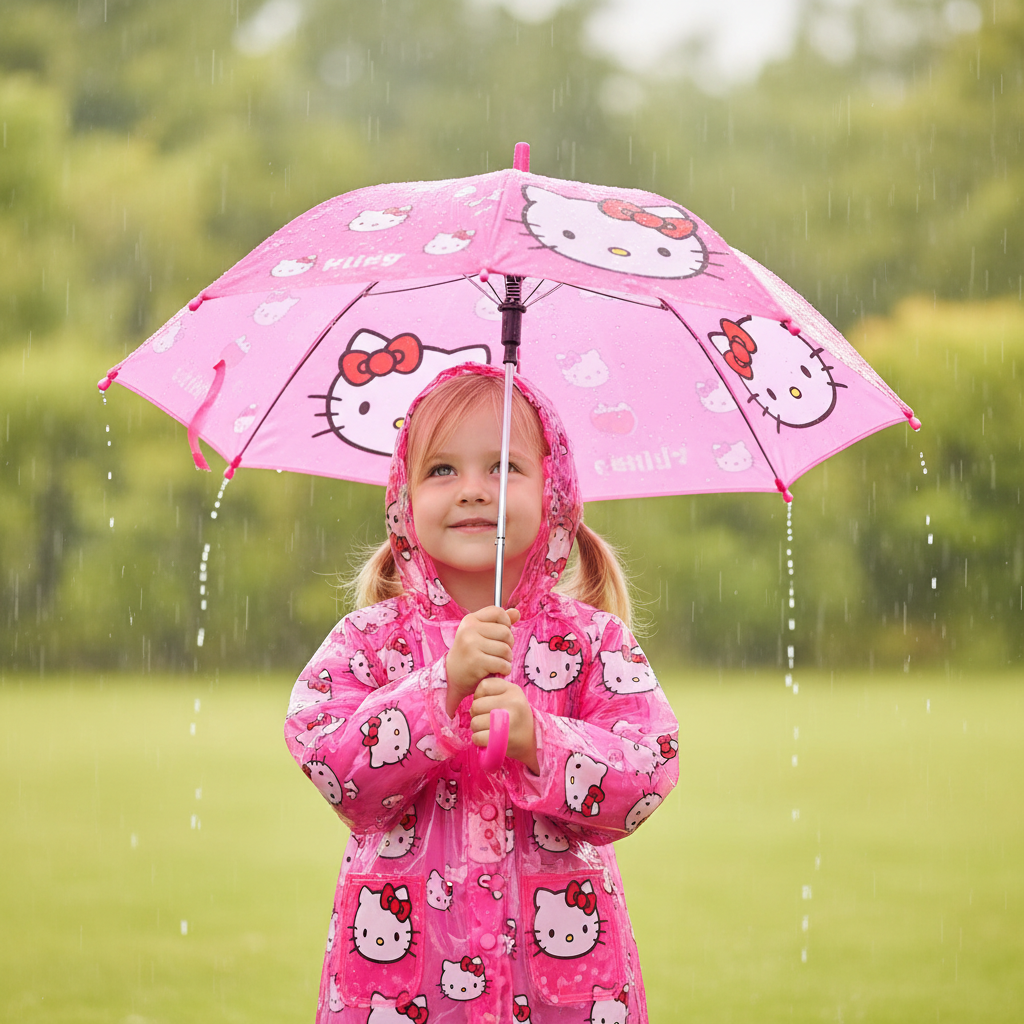 Kit impermeable infantil con sombrilla e impermeable, motivos Frozen, Hello Kitty o Princesas, talla para niños de 4 a 8 años, protección contra lluvia | Pillaca