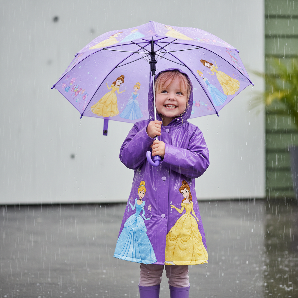 Kit impermeable infantil con sombrilla e impermeable, motivos Frozen, Hello Kitty o Princesas, talla para niños de 4 a 8 años, protección contra lluvia | Pillaca