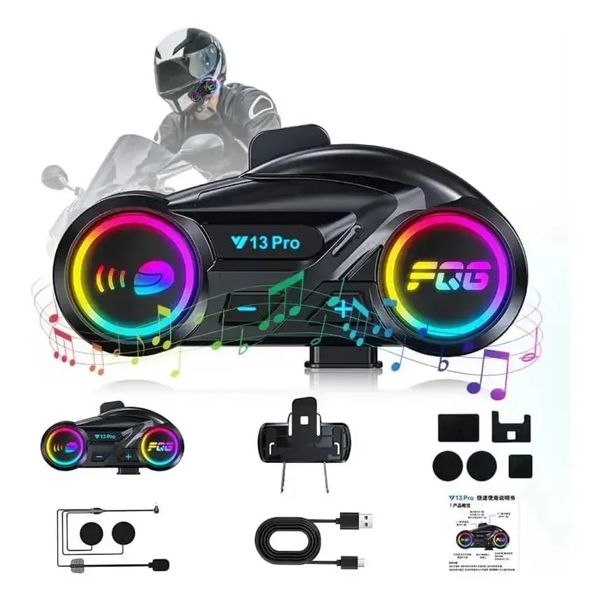 Intercomunicador Y13 Pro para motocicleta, Bluetooth, alcance 500m, batería 1000mAh, compatible con cascos half helmet, resistente al agua, incluye múltiples micrófonos | Pillaca