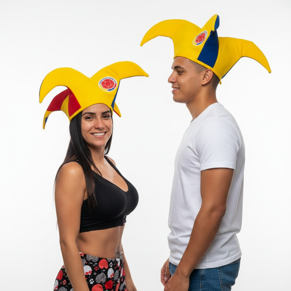 Gorro tipo Alerquín 4 puntas con los colores amarillo azul y rojo de la selección Colombia sobre fondo blanco | Pillaca