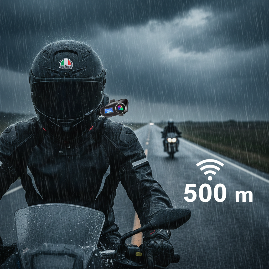 Intercomunicador Q58 Max para moto, alcance 500 metros, audio DSP dual, 6 efectos EQ, batería 1000mAh, 25 horas de duración | Pillaca