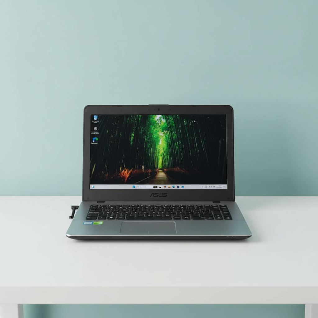 Portátil Asus X442U color gris oscuro cerrado sobre fondo blanco | Pillaca