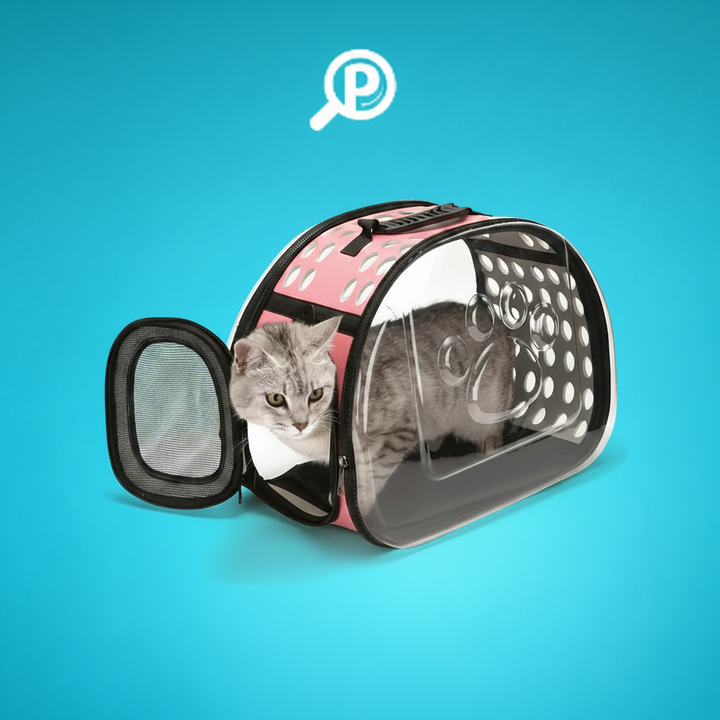 Transportador transparente plegable para gatos, lados suaves, ventilación superior y lateral, base antideslizante, doble sistema de transporte, medidas 42x28.5x33 cm | Pillaca