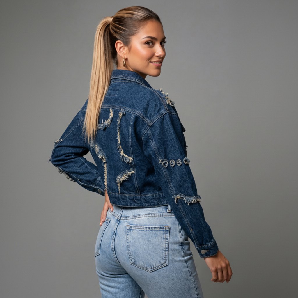 Chaqueta jean mujer de Style F Mossli: 100% algodón. Corte moderno, desflecada, versátil | Pillaca