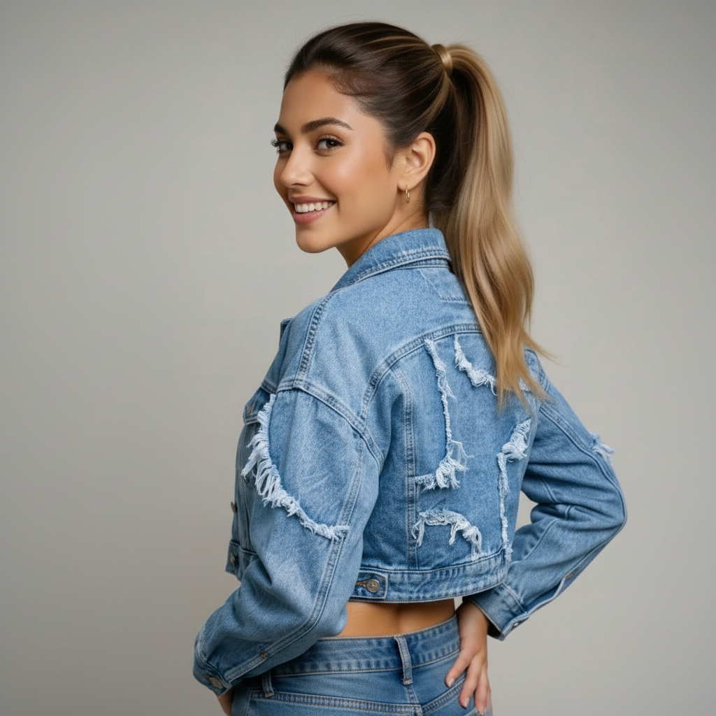 Chaqueta jean mujer de Style F Yua: 100% algodón. Corte moderno, desflecada, versátil
