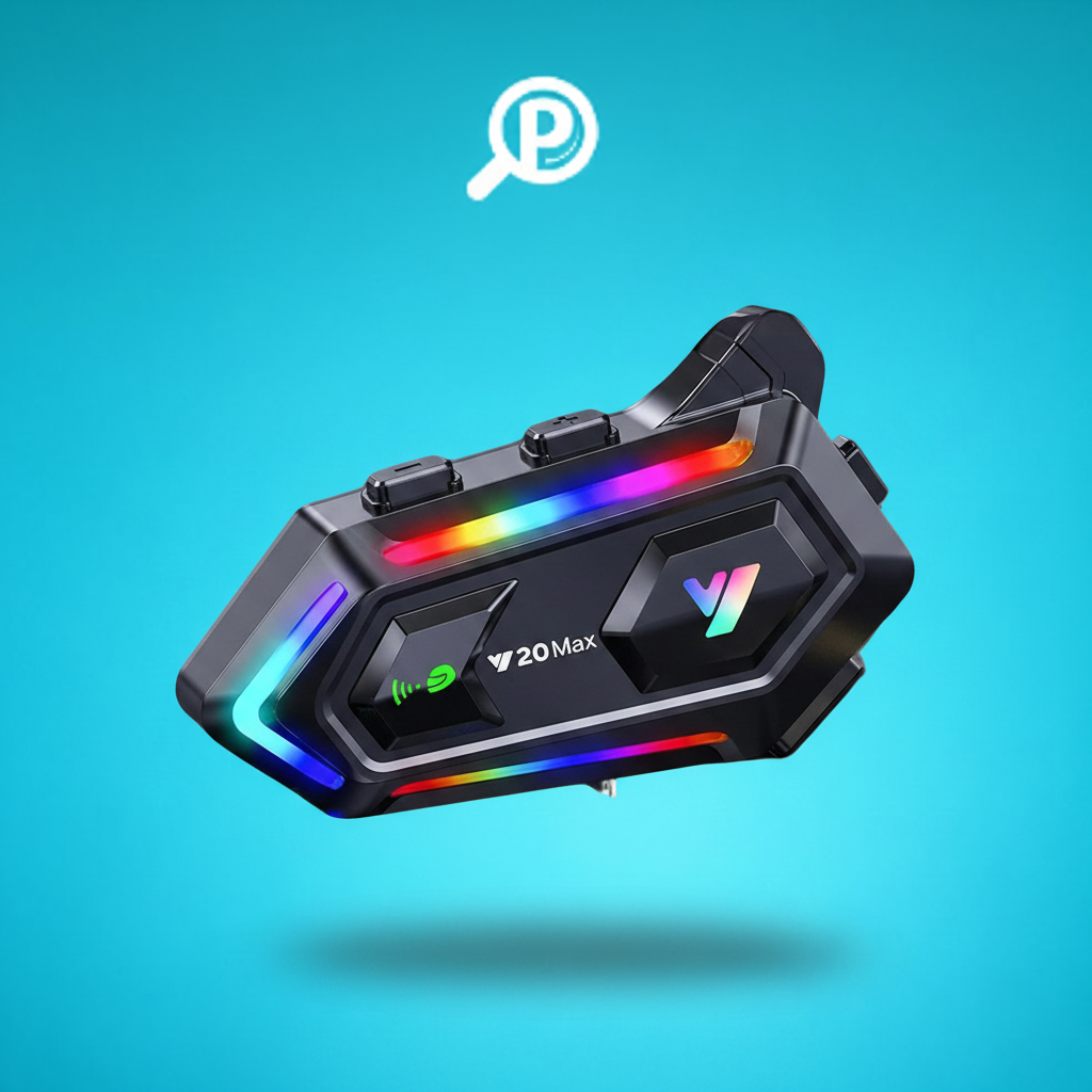 Intercomunicador Y20 Max para moto, conexión dual, alcance 300 metros, 25 horas de batería, cancelación de ruido, resistente IPX6, luces RGB | Pillaca